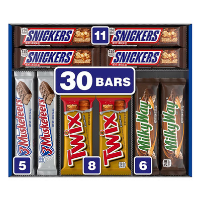 Snickers Twix & More Chocolate Candy Bars, Full Size, Variety Pack, 30 CT.