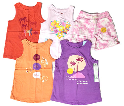 3T Girls Tank Tops - 4 Shirts & Pink Shorts Sleeveless Cat & Jack Flower (1x 4T)