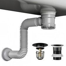 Bathroom Sink Drain Kit with Flexible Expandable Without Overflow, Black