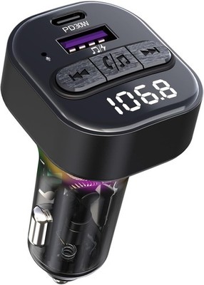 Bluetooth 5.3 FM Transmitter for Car, Car Adapter with Type-C Black