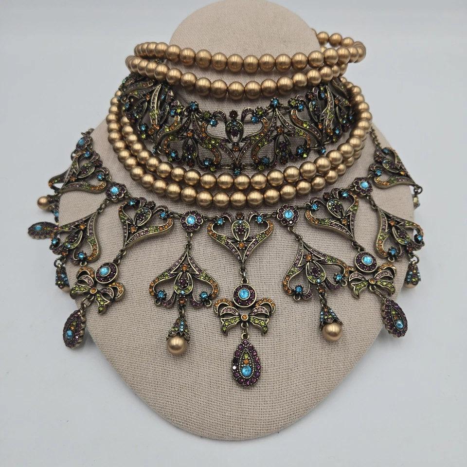 Heidi Daus "Seductive Fantasy" Beaded Crystal Choker Swarovski Crystals Layered