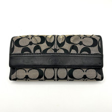 Vintage Coach Signature Checkbook Trifold Wallet Clutch Black  Grey Y2K Leather