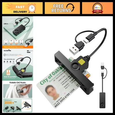 2-in-1 Type C Dual Connector CAC Card Reader, USB Smart Card Reader for Windows