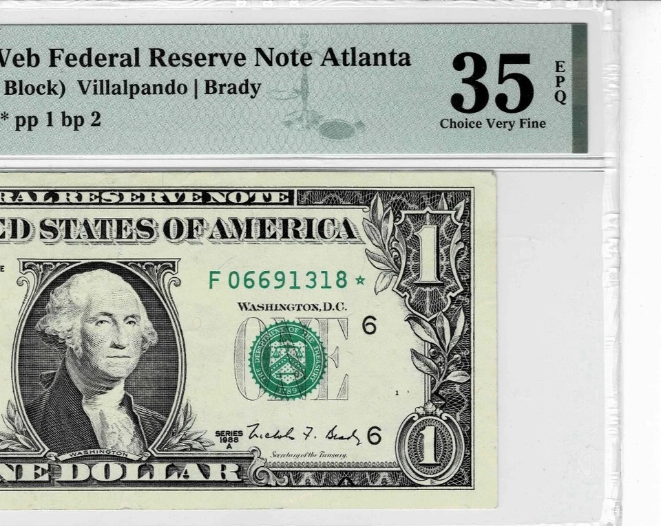 1988A $1 Federal Reserve WEB *STAR note--fr.1917-F* (Atlanta) PMG VF 35 EPQ - Image 4 of 4