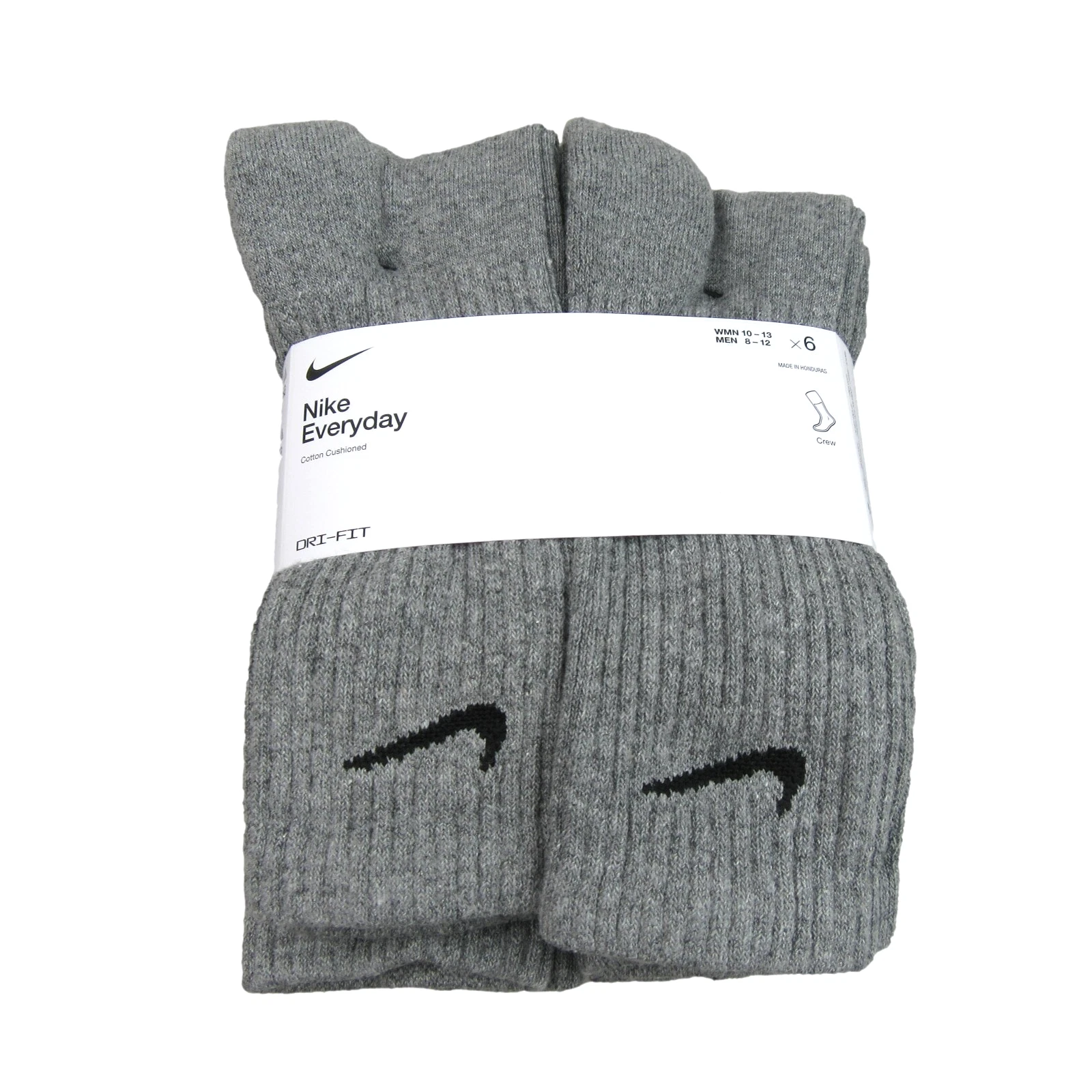 Nike Everyday Cushioned Crew Socks Men's Size 8-12 Grey 6 Pack NEW SX7666-064