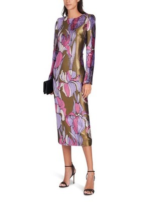 DRIES VAN NOTEN Daia Art Deco Floral Velvet Lame Dress FR 44 US 12 L Org $2,600