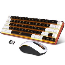60 Wireless Gaming Keyboard and Mouse Combo,Orange Backlit Rechargeable 2000...