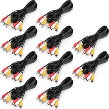 3RCA Cable 10Pack 6ft Audio Video Composite 3-Male to 3-Male Cable for TV, VCR,