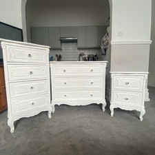 French Louis Style Bedroom Set Chest of Drawers, Tallboy & Bedside Shabby Chic