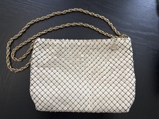 Vintage Whiting Davis Ivory Mesh Purse W/ Gold Adjustable Strap 1960 s 10 x7