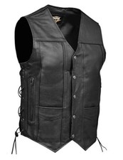 Genuine Leather Motorcycle Vest 2 Concealed Pockets Biker Vest 6XL Black