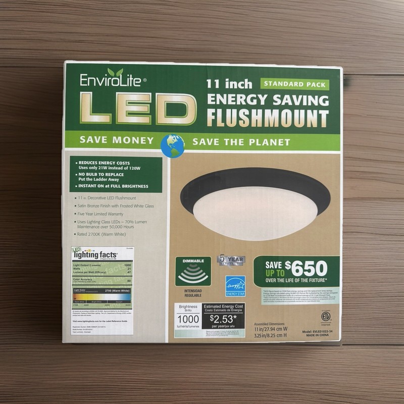 Envirolite LED 11 inch Flushmount Dimmable Light- Satin Bronze w/ white Frosted 