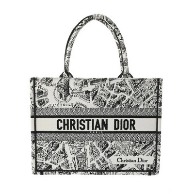 CHRISTIAN DIOR Book Tote Black White Paris Canvas Handbag | eBay