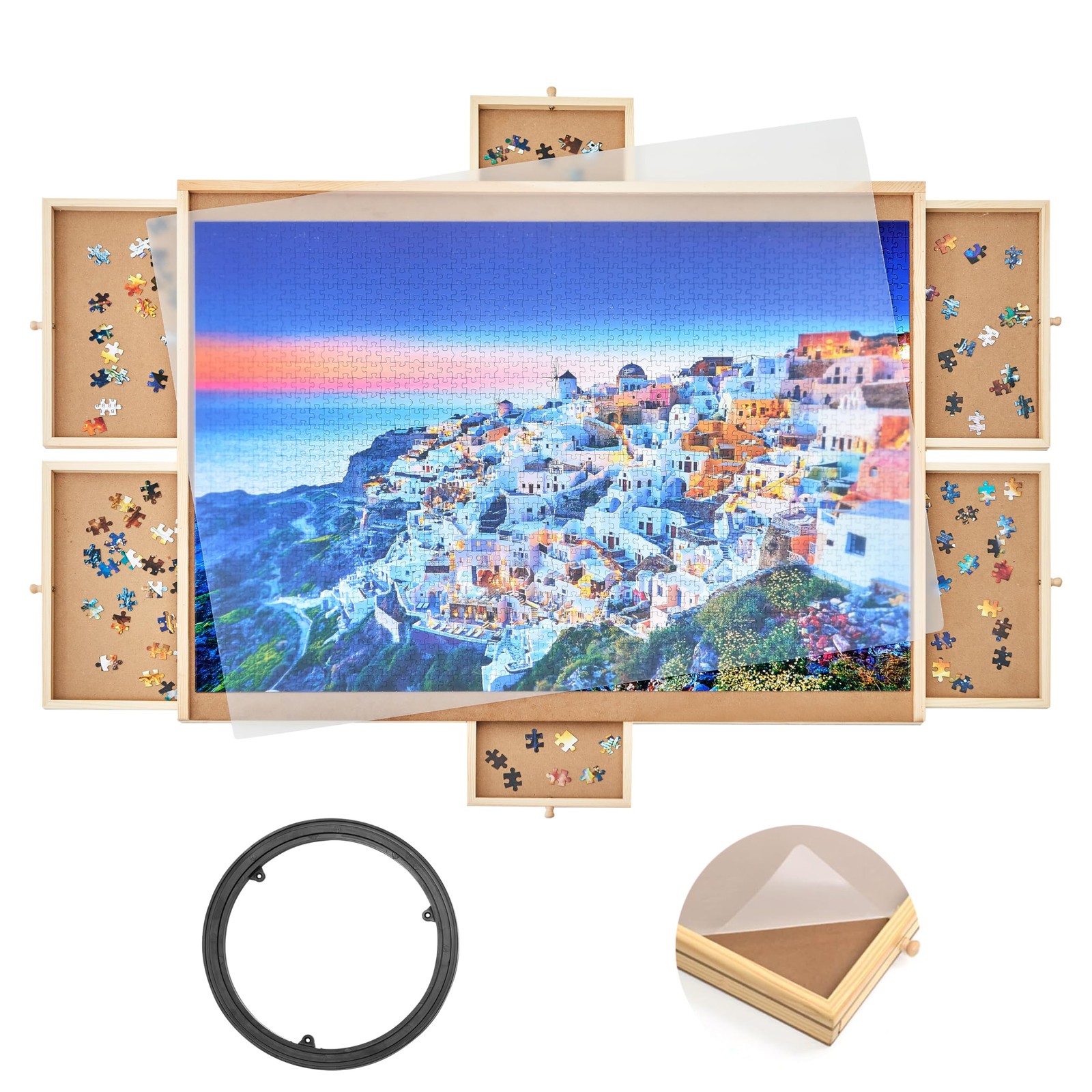 2000 Pieces Rotating Puzzle Board with 6 Drawers and Cover,29.6"X41.3"Portable W
