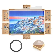 2000 Pieces Rotating Puzzle Board with 6 Drawers and Cover,29.6"X41.3"Portable W