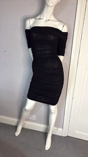HOUSE OF CB Anais Tahan black Tulle Off Shoulder Ruched plunge Dress L 12 14