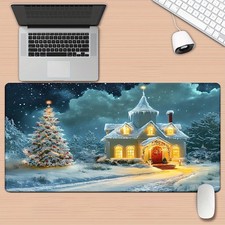 40 90cm XXL Snowy Christmas Mouse Pad with Cozy Holiday Scene - Non-Slip Rubber