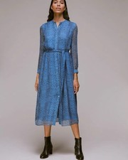 Whistles Animal Print Shirt Dress UK 10 Blue Gradient Chiffon Belted RRP 169 Mid