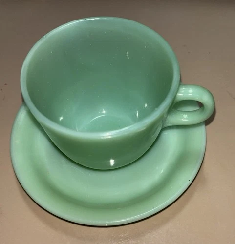 Fire-King Jadeite Restaurant Ware Cup & Saucer - Mint