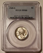 PCGS 1945 S Jefferson Silver Nickel MS66 (B)