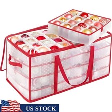 Christmas Ornament Storage Box PP Plastic W/ Dividers 8 Trays Airtight Stackable