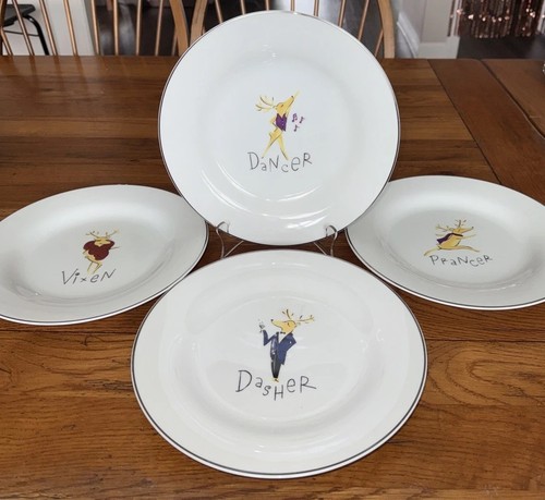 Pottery Barn Reindeer Dinner Plates 11" Set of 4