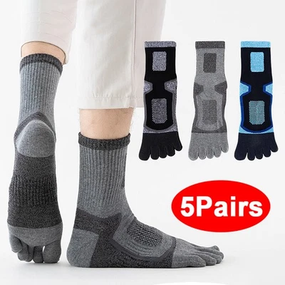 5 Pairs Men Sport Toe Socks Cotton Blend Stripe Five Finger Sock Breathable Soft