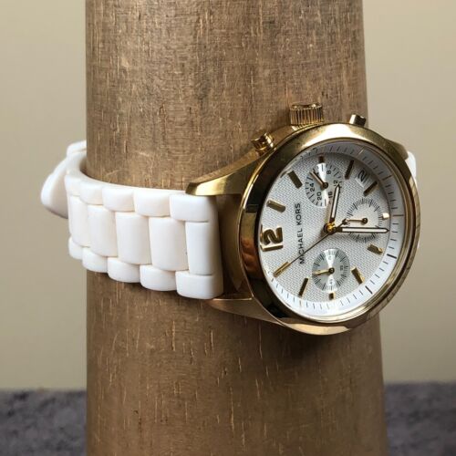 Michael Kors Women MK-5406 White Dial Date Chronograph Rubber Quartz Watch7 3/4" - Picture 7 of 15