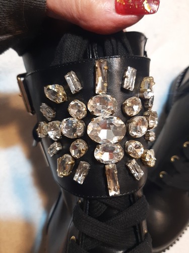 Women's boots 7.5 US or 38 EU Kurt Geiger London Rhinestone Leather Motorcycle - Picture 5 of 9