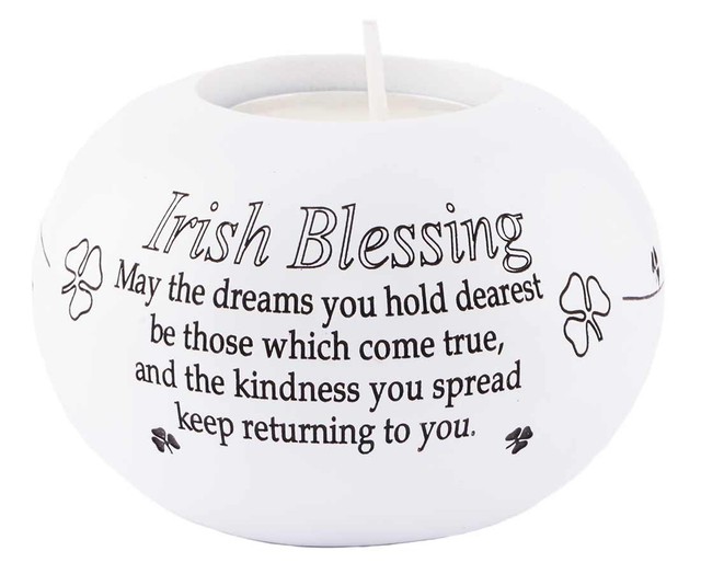 Resin Tea Light Candle Holder with Irish Blessing and Tea Light