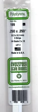 Evergreen 199 Styrene Strip Plastic .250" Thick x .250" 14" Long  pkg (3)