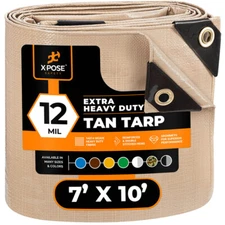 Heavy Duty Tan Poly Tarp 7' X 10' Extra Thick 12 Mil Polyethylene