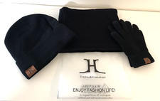 Dadou  Xiaoshan Knit Black Hat, Gloves, and Scarf Set Unisex NEW Cabincore