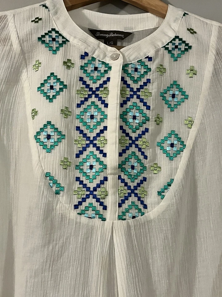 Tommy Bahama Women Boho Sheer White Tank Top Size Large 100% Cotton - Image 2 of 4