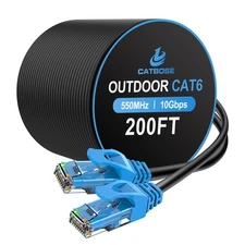 200FT Outdoor Cat6 Ethernet Cable, Heavy Duty Direct Burial, In-Ground, POE