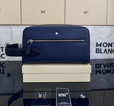 Montblanc Men Blue Leather Wash Bag