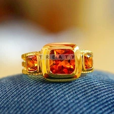 Citrine Cushion Cut With 925 Sterling Silver Gold Plated Ring For Men's #B795 #