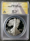 1989 S Proof $1 American Silver Eagle Dollar ANACS PF70 DCAM