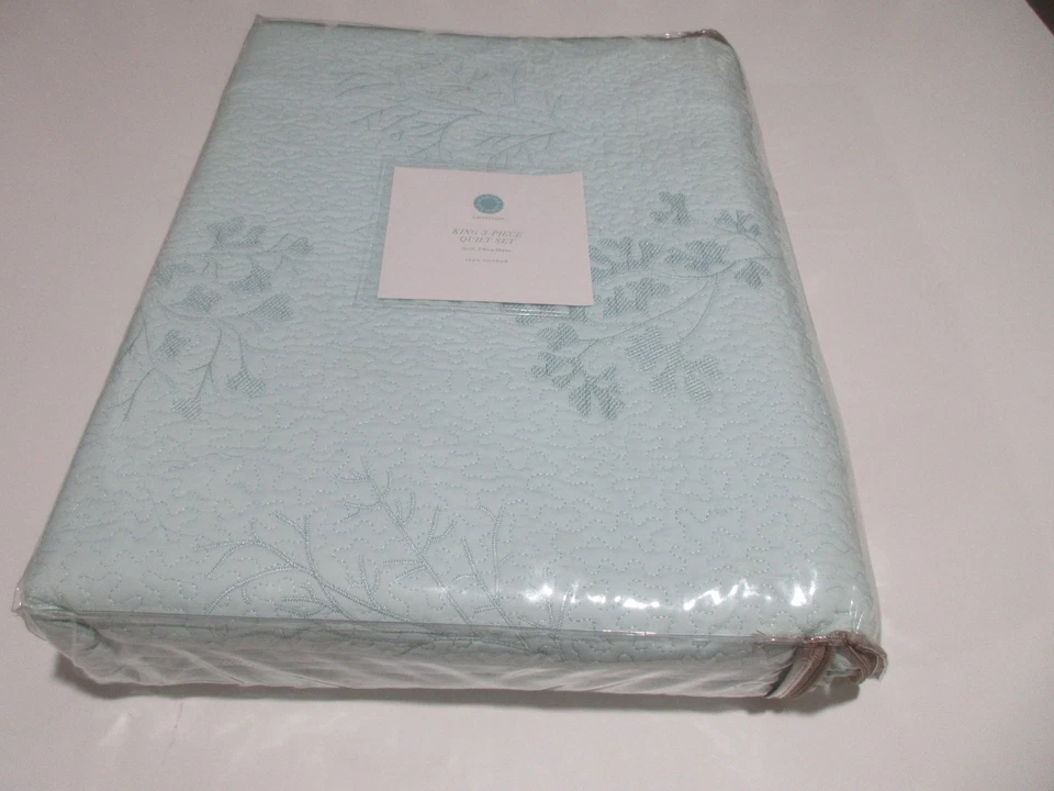 RARO! Juego de edredón Martha Stewart 2007 3 piezas talla king 2 fundas azul coral bordado Foto 2 de 4