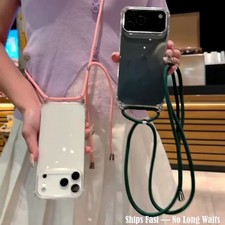 Crossbody Lanyard Clear Phone Case For iPhone Shockproof Silicone TPU Cover