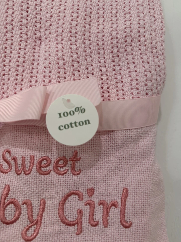 NUEVA Manta Bebé Little Me Rosa Algodón Bordada “Dulce Bebé Niña” Regalo Bebé Foto 3 de 4
