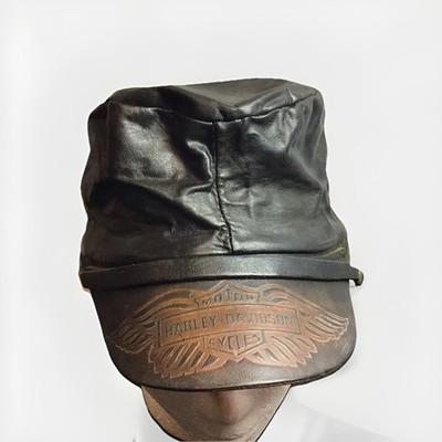 Vintage Harley Davidson Motorcycles Leather Captains 1960's Kepi Black Hat