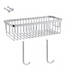 Stainless Steel Wall Mounted Rectangle Shower Caddy Shower Basket with 2 Hooks i