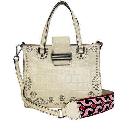 ETRO Studded Crocodile Embossed 2-Way Rainbow Bag Shoulder Bag Beige Women USED