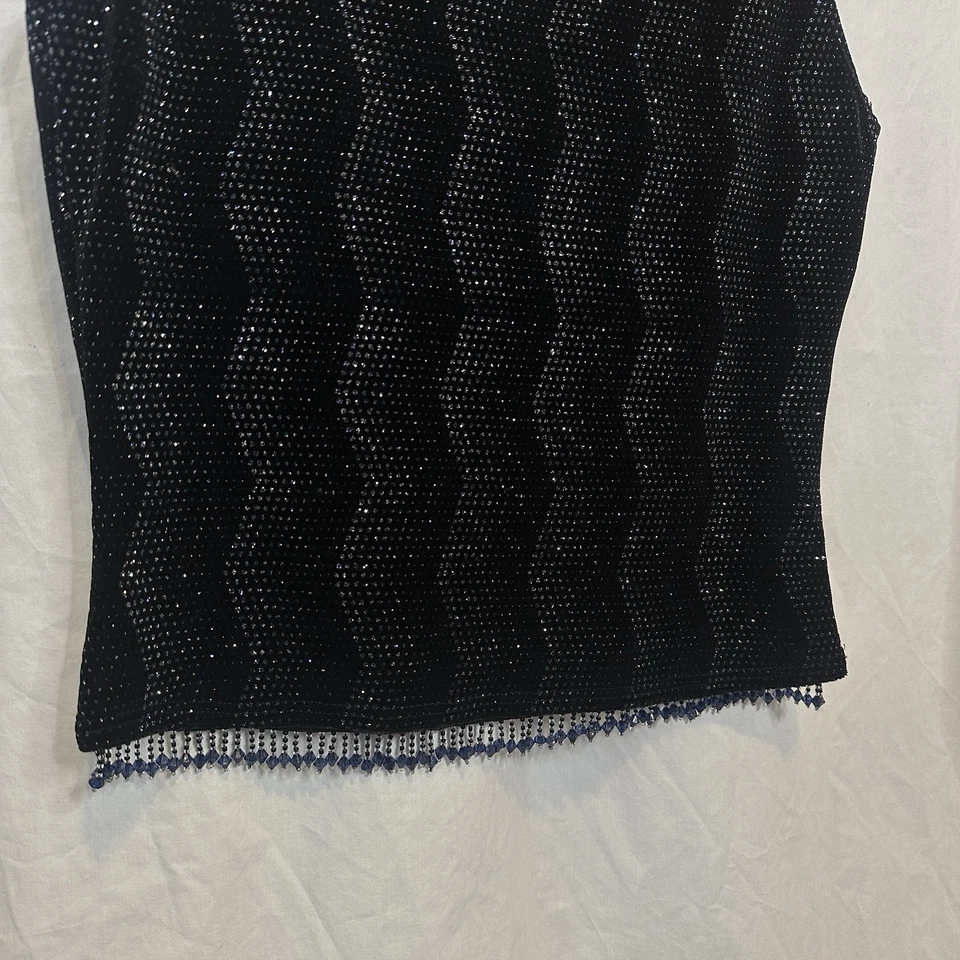 Blusa sin mangas vintage Finesse azul medianoche negra lentejuelas con cuentas años 90 ribete con cuentas Foto 3 de 4