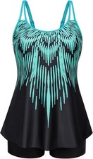 Hanna Nikole Women's Plus Size Tummy Control Tankini Set Two Piece High Waist