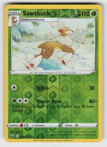 Reverse Holo Sawsbuck 012/198 Rare Chilling Reign Near Mint