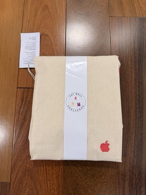Apple Eat Well Challenge Reusable Beige Canvas Rectangular Lunch Bag - Yellow