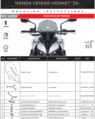 Puig Touring Pare-Brise Déflecteur Transparent Honda CB1000 Hornet/Sp 25 - 26 - Photo 6 sur 10