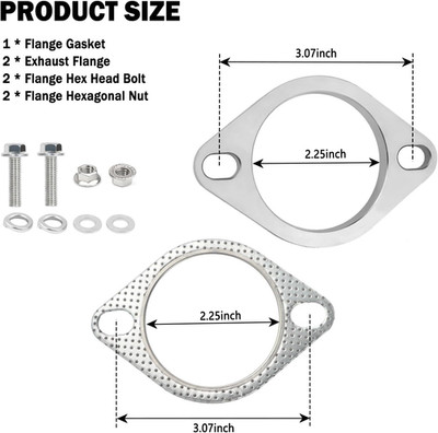 2-Bolt 2.25 Inch Exhaust Flange Repair Kit,Stainless Steel Exhaust System Kit W